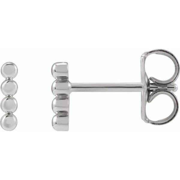 14K White 9.5 mm Beaded Bar Earrings