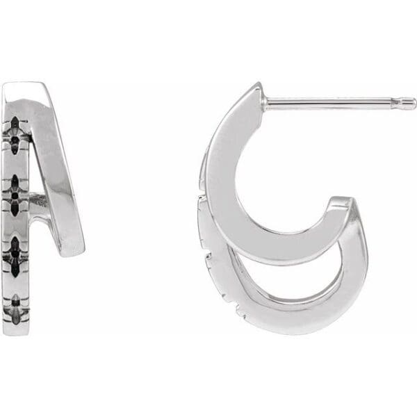 14K White 1.2 mm Round Accented Left Hoop Earrings