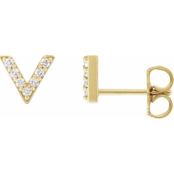 14K Rose 1.2 mm Round Accented V Earrings