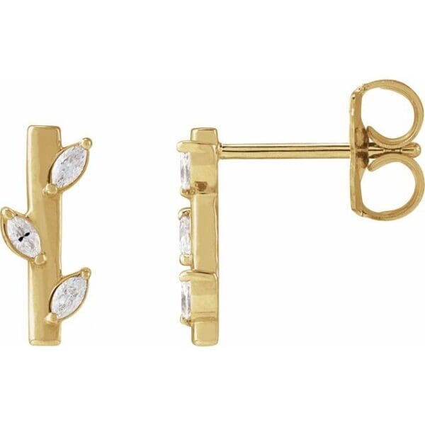 14K Yellow 1/10 CTW Natural Diamond Floral Bar Earrings