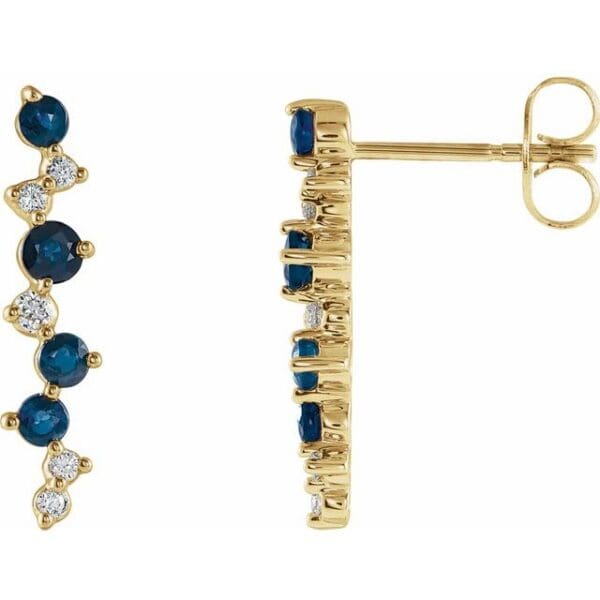 14K White Natural Blue Sapphire & 1/10 CTW Natural Diamond Earrings