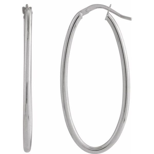 14K Yellow Elongated Oval Tube 28 mm Hoop Earrings