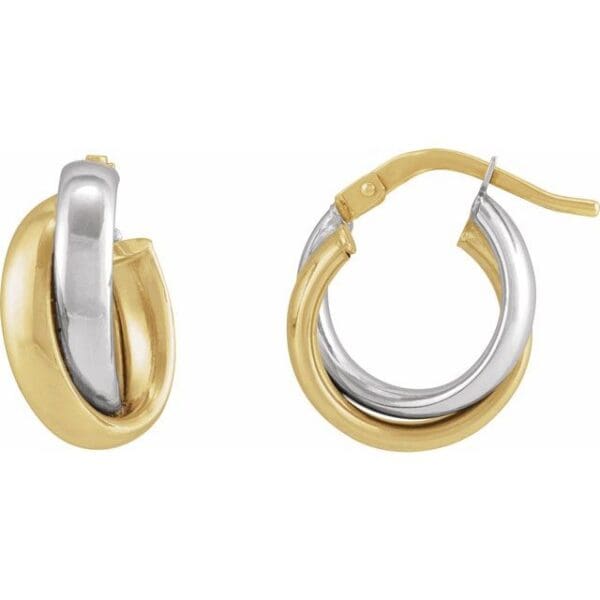 14K Yellow/White Double Tube 15 mm Hoop Earrings