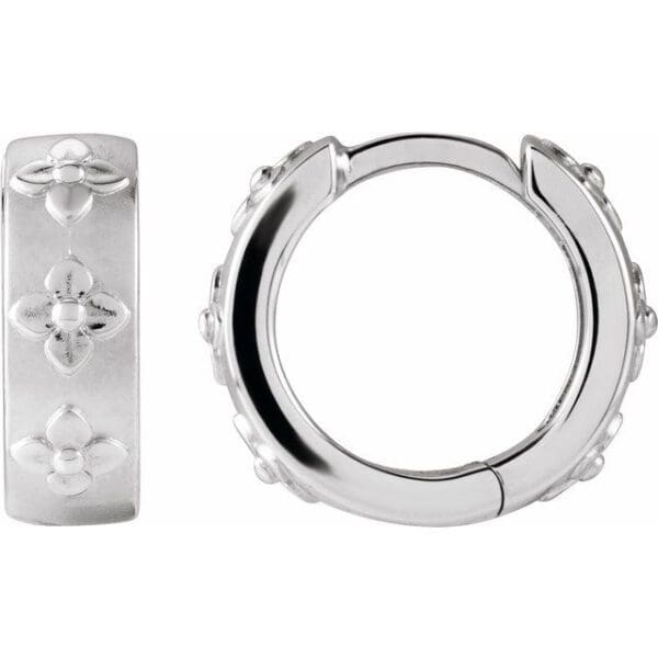 Sterling Silver Floral Hinged 13.2 mm Hoop Earrings