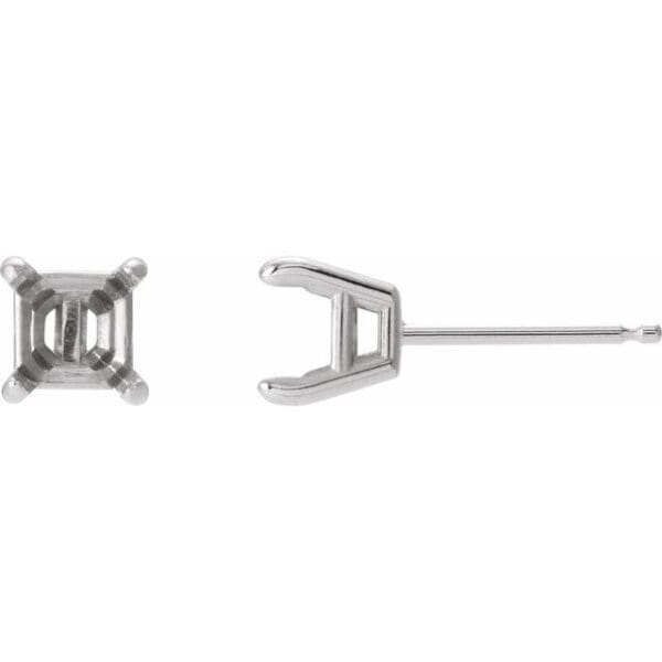 Platinum 4.5x4.5 mm Asscher 4-Prong Stud Earring Mounting