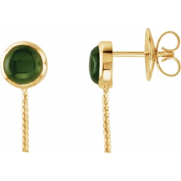 14K Yellow 6 mm Trillion Accented Earring Mounting for 10 mm Pearl