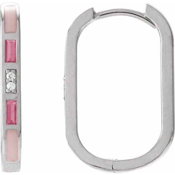14K Yellow Natural Pink Tourmaline & .02 CTW Natural Diamond 19.6 mm Hoop Earrings