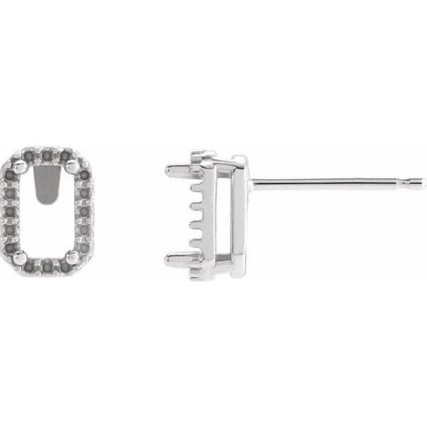 Sterling Silver 5x3 mm Emerald Halo-Style Earring Mounting
