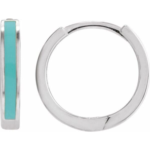 14K Yellow Blue Enamel Hinged 12.1 mm Hoop Earrings
