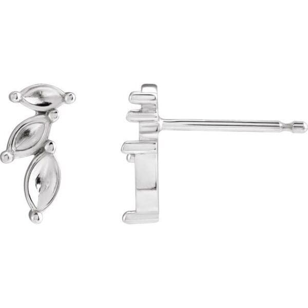 14K White Marquise Accented Left Nature Earring Mounting