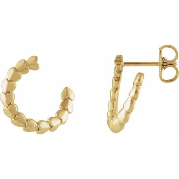14K Yellow Front-Back Heart 14.2 mm Left Hoop Earrings