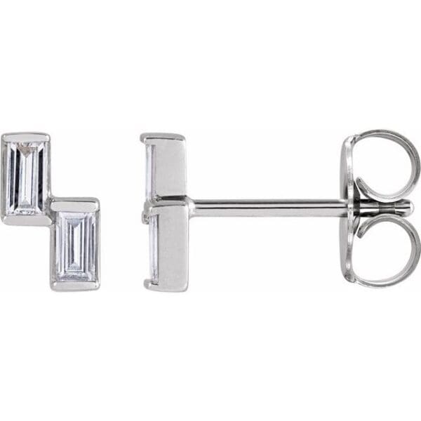 14K Yellow 3x1.5 mm Straight Baguette Two-Stone Left Earring Mounting