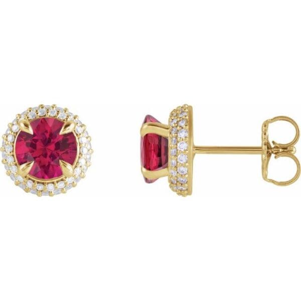14K Yellow 6.5 mm Round 4-Claw Prong Pre-Notched Double Halo-Style Earring Mounting
