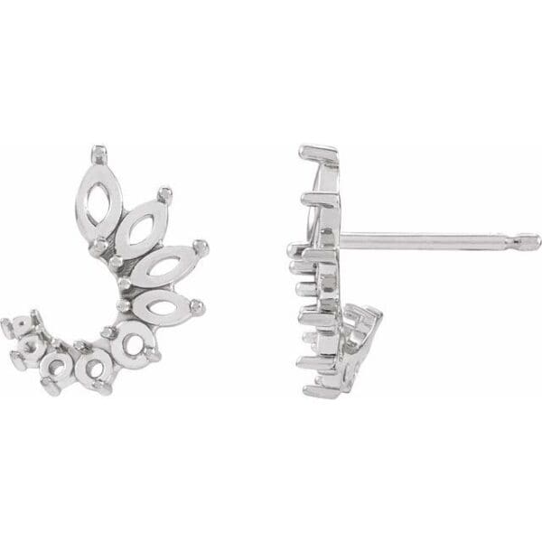 14K White 4x2 mm Marquise Accented Front-Back Left Earring Mounting
