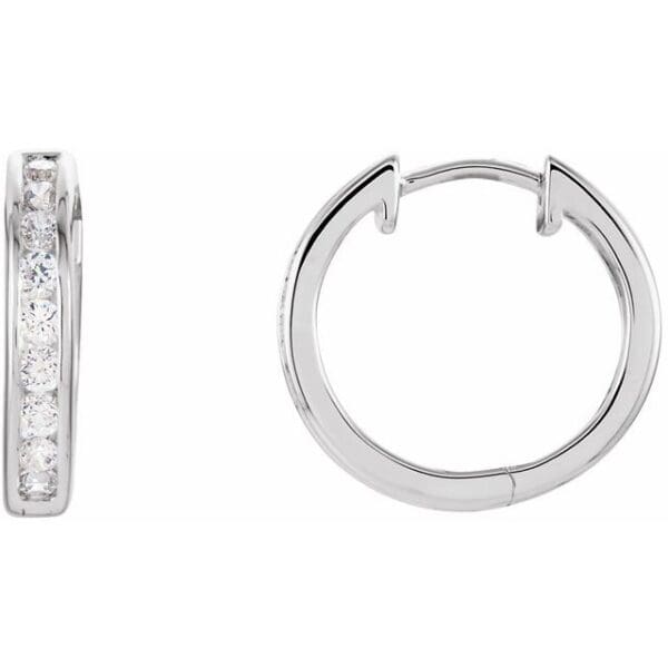 Sterling Silver Imitation Cubic Zirconia Hinged Hoop Earrings
