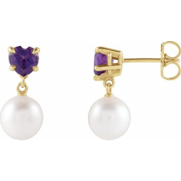 14K Yellow 5 mm Heart Earring Mounting for 7 mm Pearl