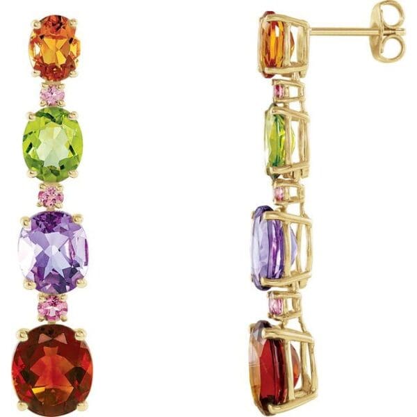 14K Yellow Natural Multi-Gemstone Earrings