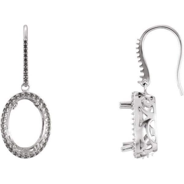 14K White 14x10 mm Oval Halo-Style Earring Mounting