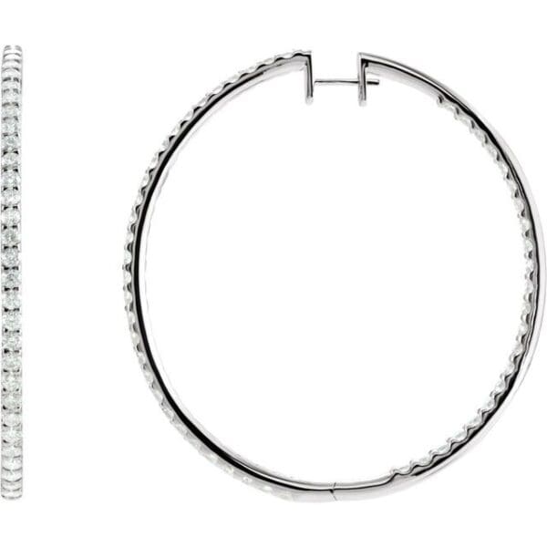 14K White 5 CTW Natural Diamond Inside-Outside 51 mm Hoop Earrings