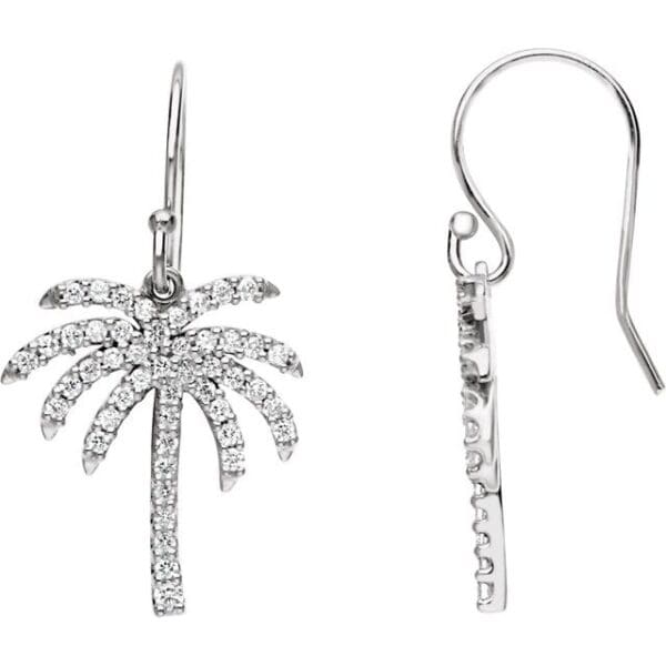 14K White 3/8 CTW Natural Diamond Palm Tree Earrings