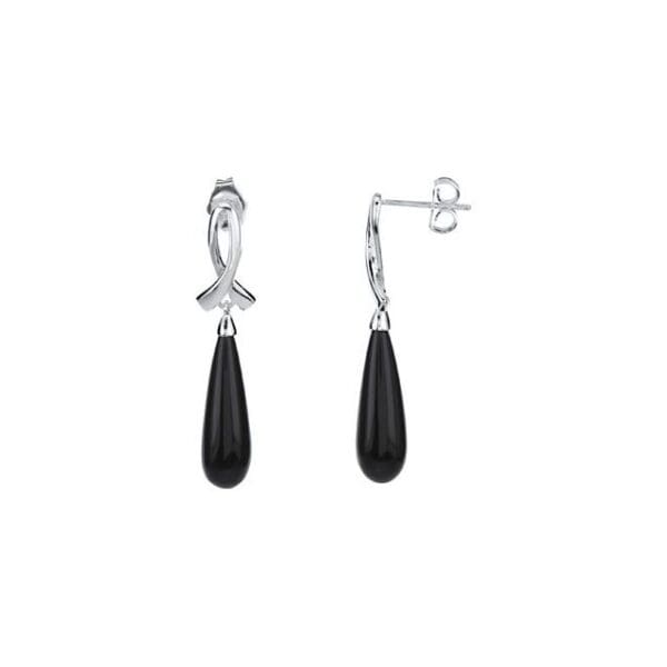 Sterling Silver Natural Black Onyx Earrings