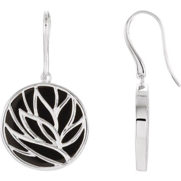 Sterling Silver Natural Black Onyx Floral Earrings