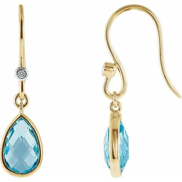 14K Yellow Natural Swiss Blue Topaz & .02 CTW Natural Diamond Earrings