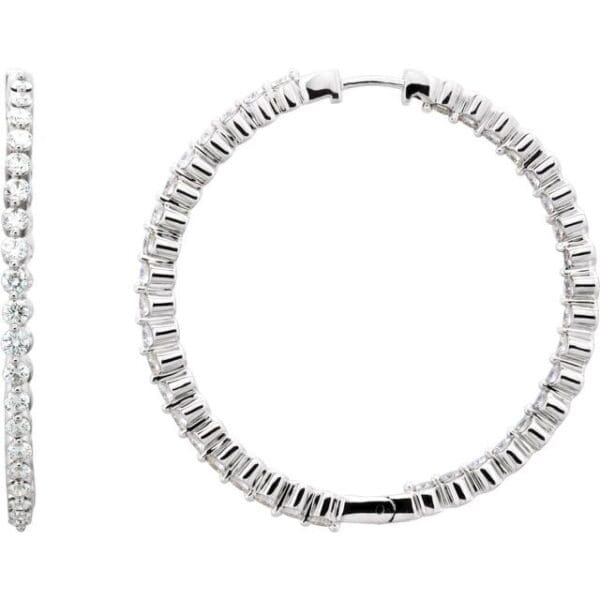 14K White 1 CTW Natural Diamond Inside-Outside Hinged 32.5 mm Hoop Earrings