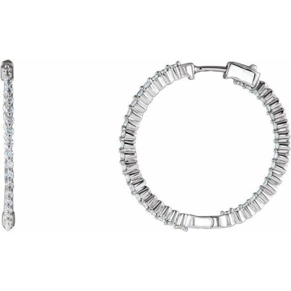 Sterling Silver Imitation White Cubic Zirconia Inside-Outside 32 mm Hoop Earrings