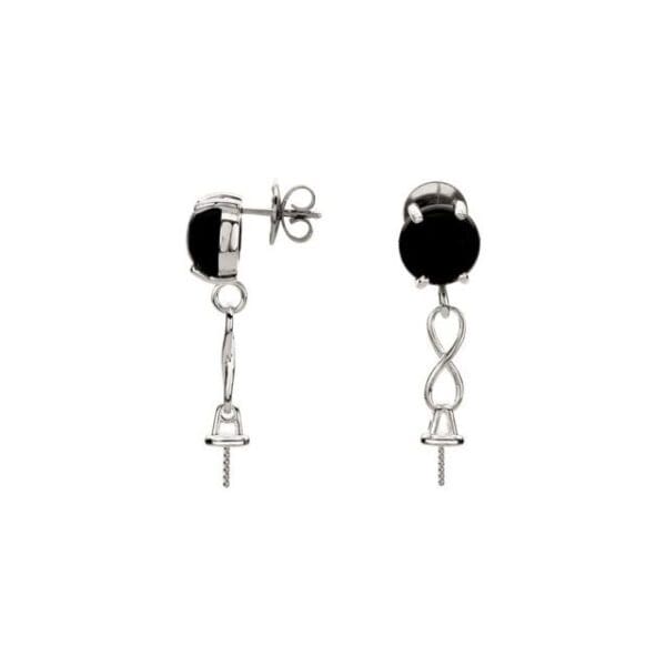 Sterling Silver Natural Black Onyx Semi-Set Earrings for 11-12 mm Pearl
