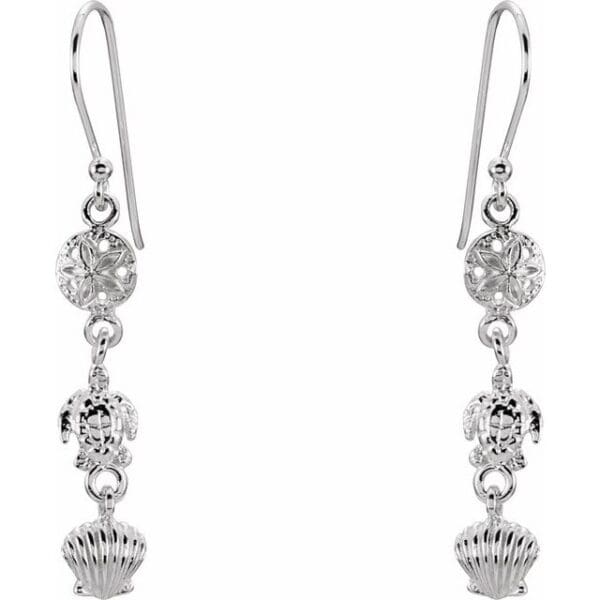 Sterling Silver Sand Dollar, Turtle, & Shell Earrings