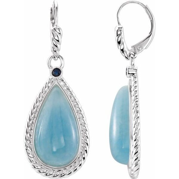 Sterling Silver Natural Aquamarine & Natural Blue Sapphire Earrings