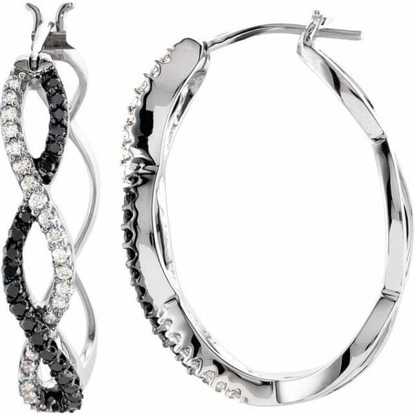 14K White 1/2 CTW Black & White Natural Diamond Hoop Earrings