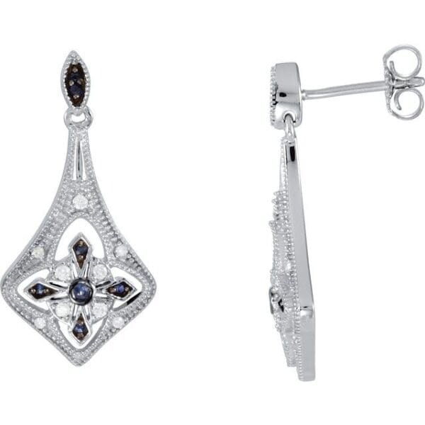 Sterling Silver Natural Blue Sapphire & 1/8 CTW Natural Diamond Earrings