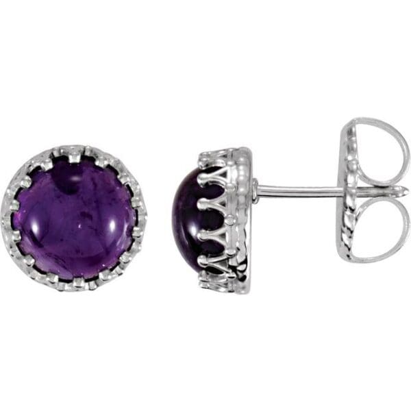 14K White 8 mm Round Crown Earring Mounting