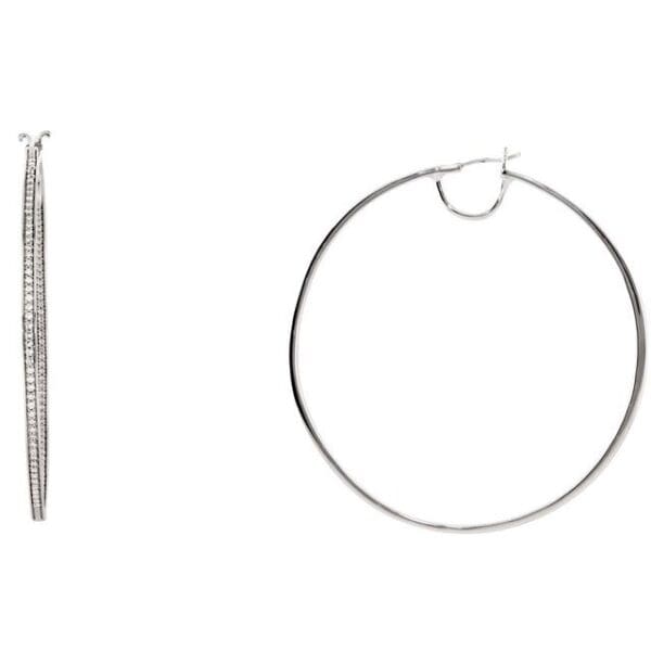 Sterling Silver Imitation White Cubic Zirconia Inside-Outside 52.5 mm Hoop Earrings