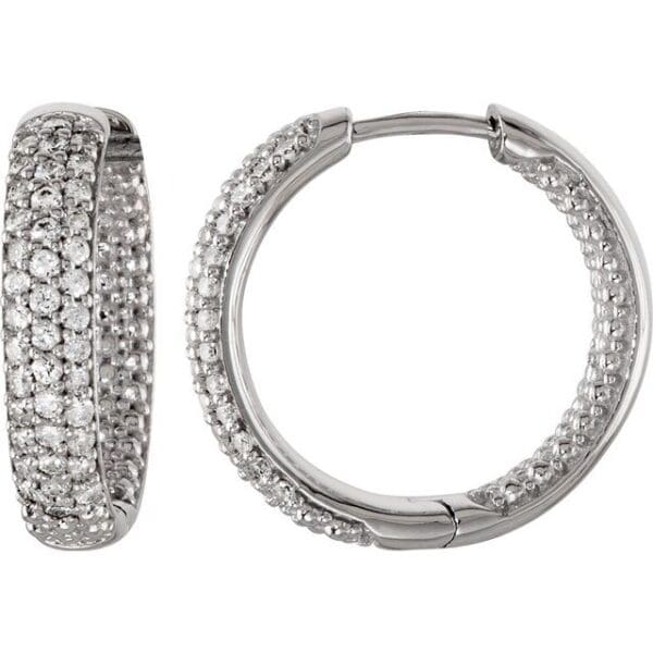 Sterling Silver Imitation White Cubic Zirconia Inside-Outside 14.25 mm Hoop Earrings