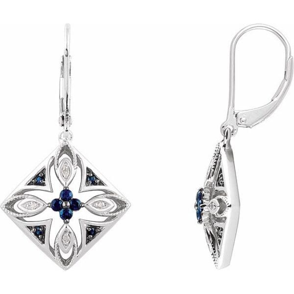 Sterling Silver Natural Blue Sapphire & .04 CTW Natural Diamond Earrings
