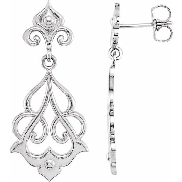 14K White 29x12.9 mm Floral Earrings