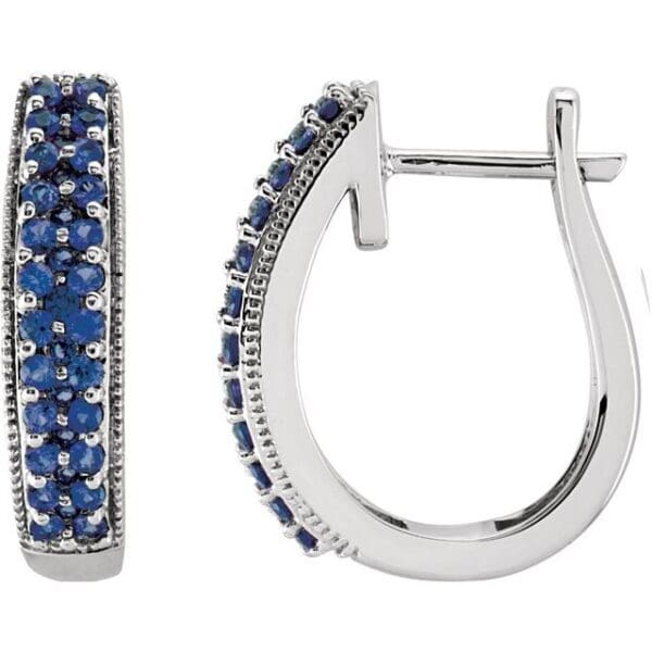 14K Yellow Natural Blue Sapphire 18.5 mm Hoop Earrings
