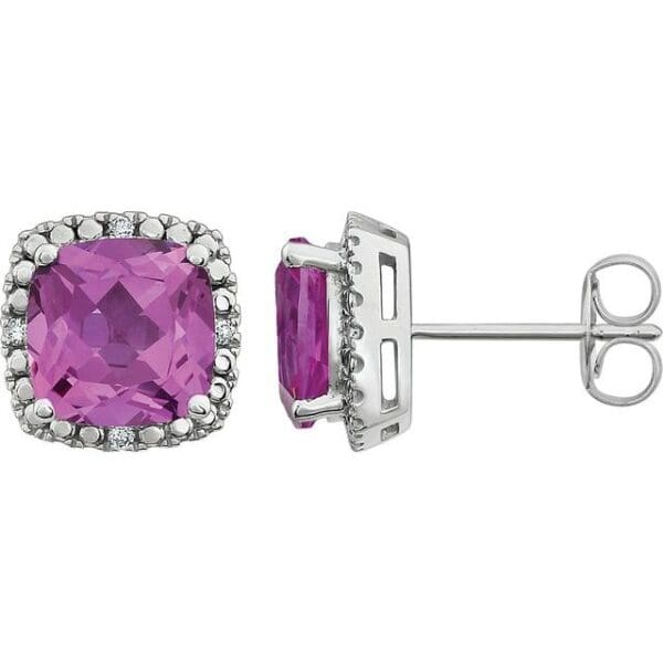 14K White Natural Mozambique Garnet & .06 CTW Natural Diamond Earrings