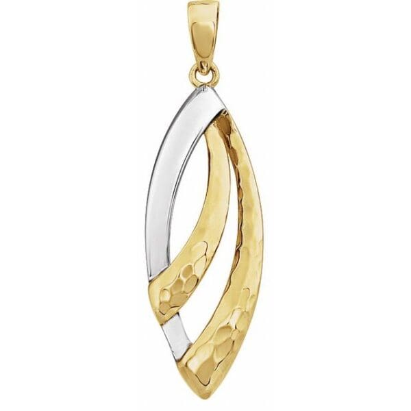 14K Yellow/White 31.3x9.1 mm Hammered Pendant
