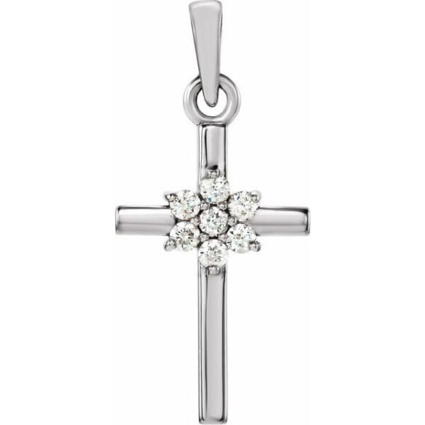 14K White 1/10 CTW Natural Diamond Cross Pendant