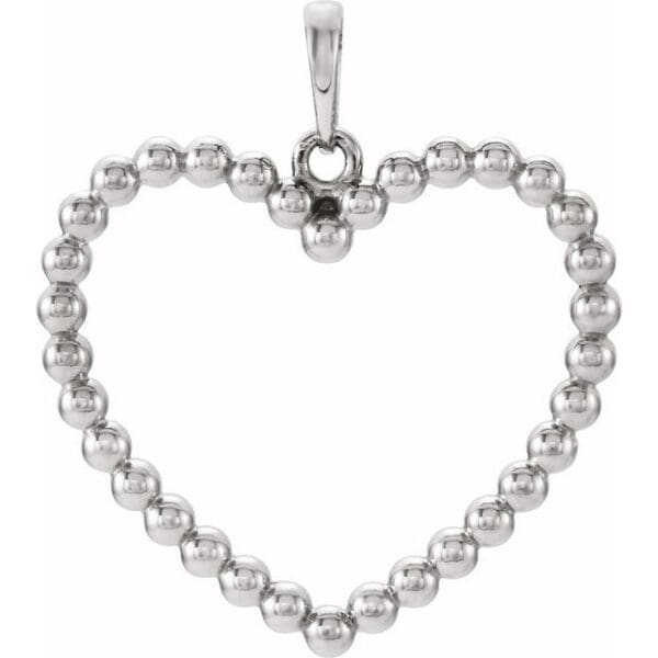 14K White Beaded Heart Pendant