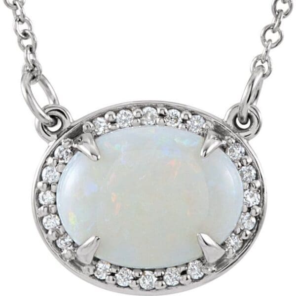 14K Yellow Natural London Blue Topaz & .06 CTW Natural Diamond Halo-Style 16 1/2" Necklace
