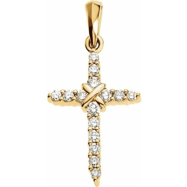 14K Yellow 1/5 CTW Natural Diamond Cross Pendant