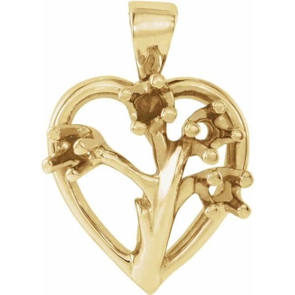 10K Yellow 4-Stone Family Tree Heart Pendant Mounting