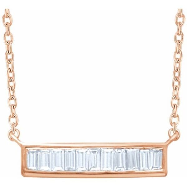 14K Yellow 1/2 CTW Natural Diamond Baguette Bar 18" Necklace