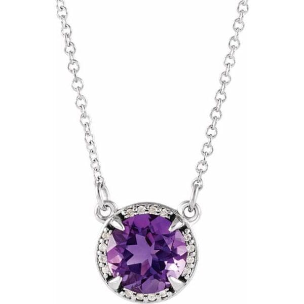 14K White 8 mm Natural Mozambique Garnet & .05 CTW Natural Diamond 16" Necklace