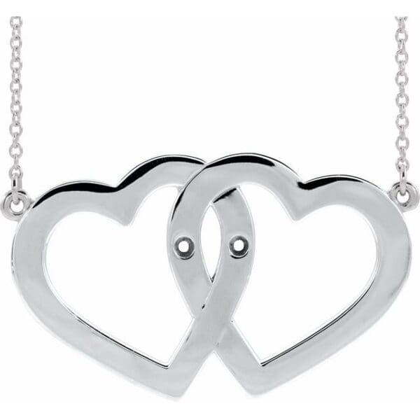 14K White 2-Stone Engravable Famly Heart 18" Necklace Mounting